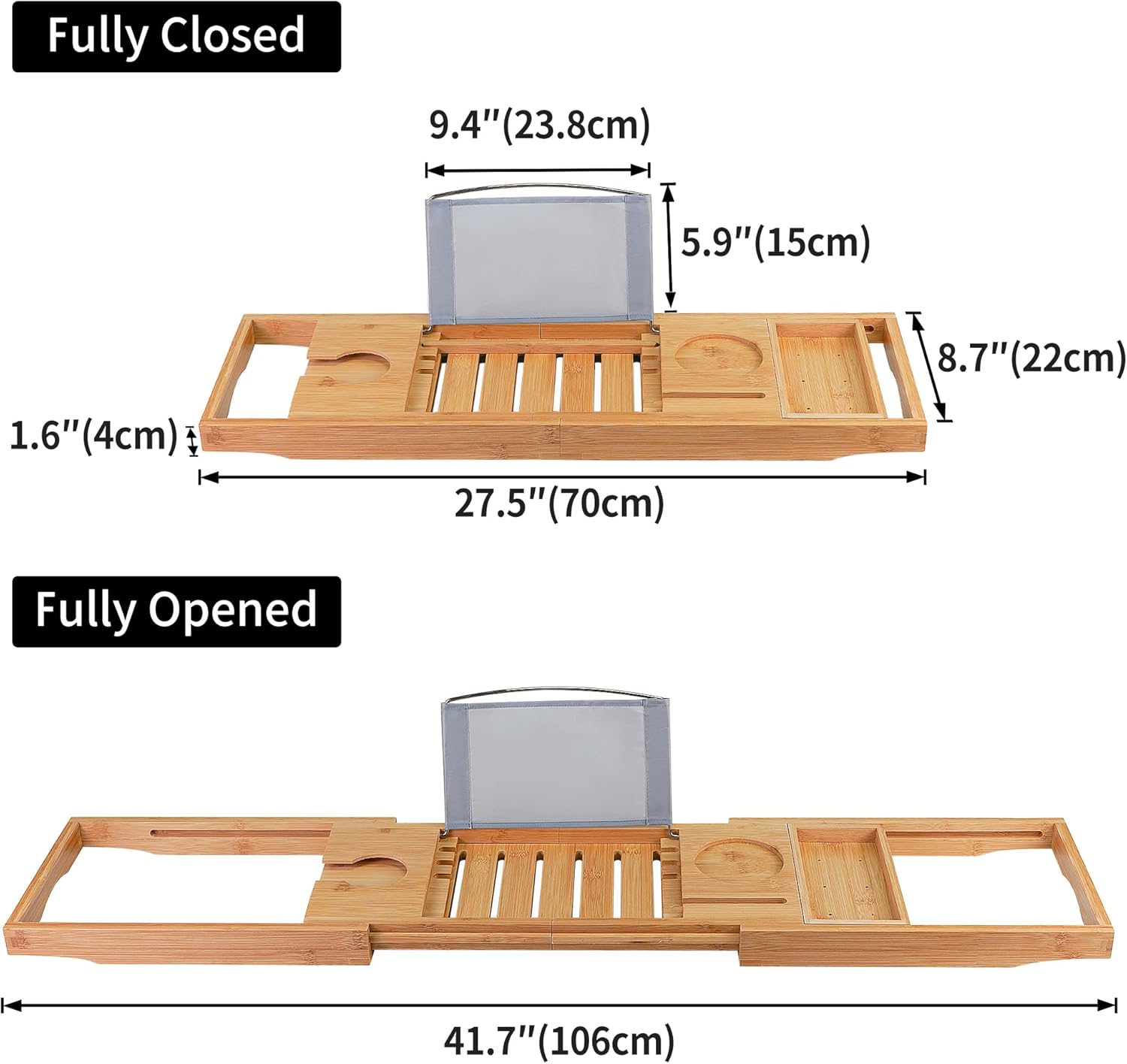 Utoplike Bathtub Caddy Tray, Bamboo Tub Tray - Image 4