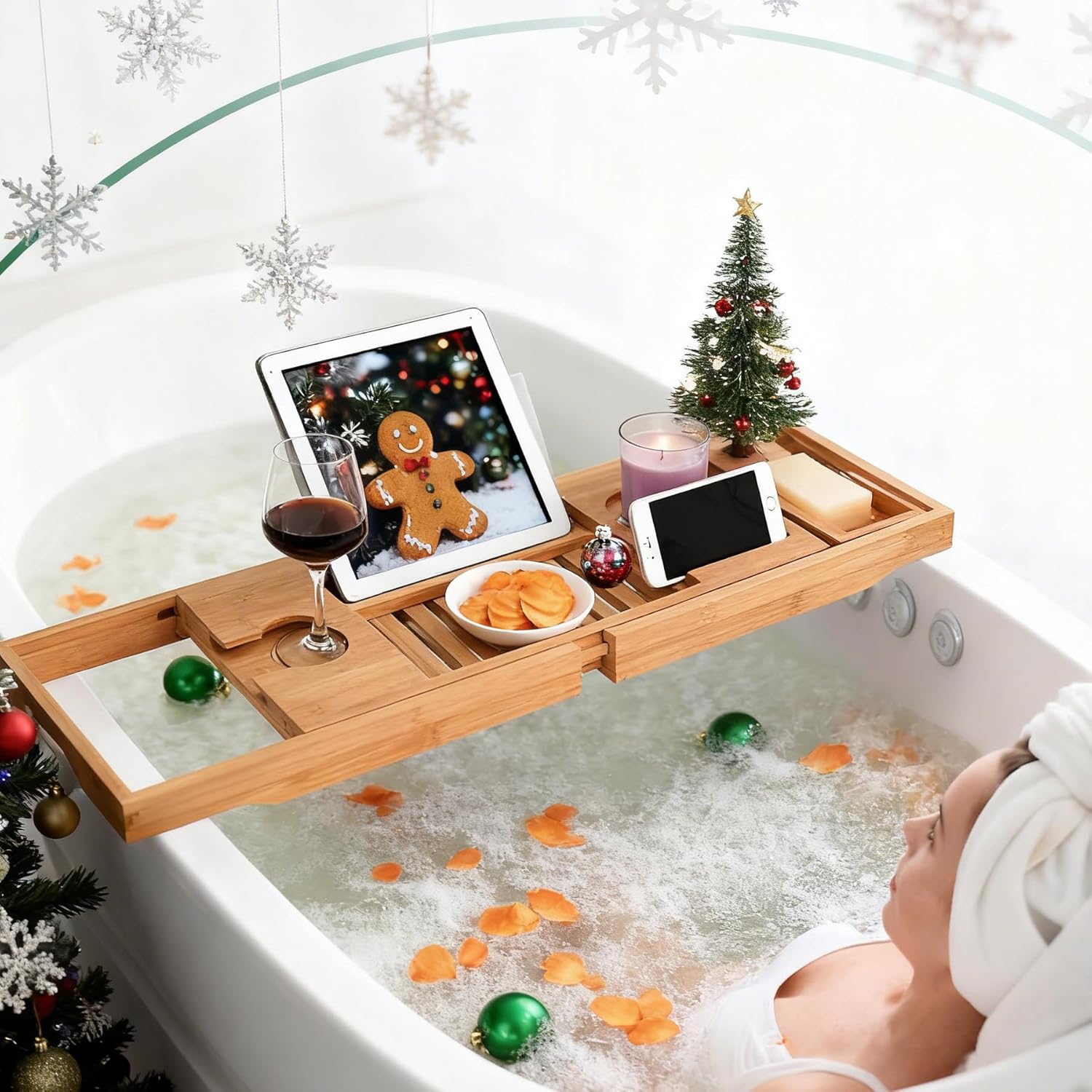 Utoplike Bathtub Caddy Tray, Bamboo Tub Tray - Image 3