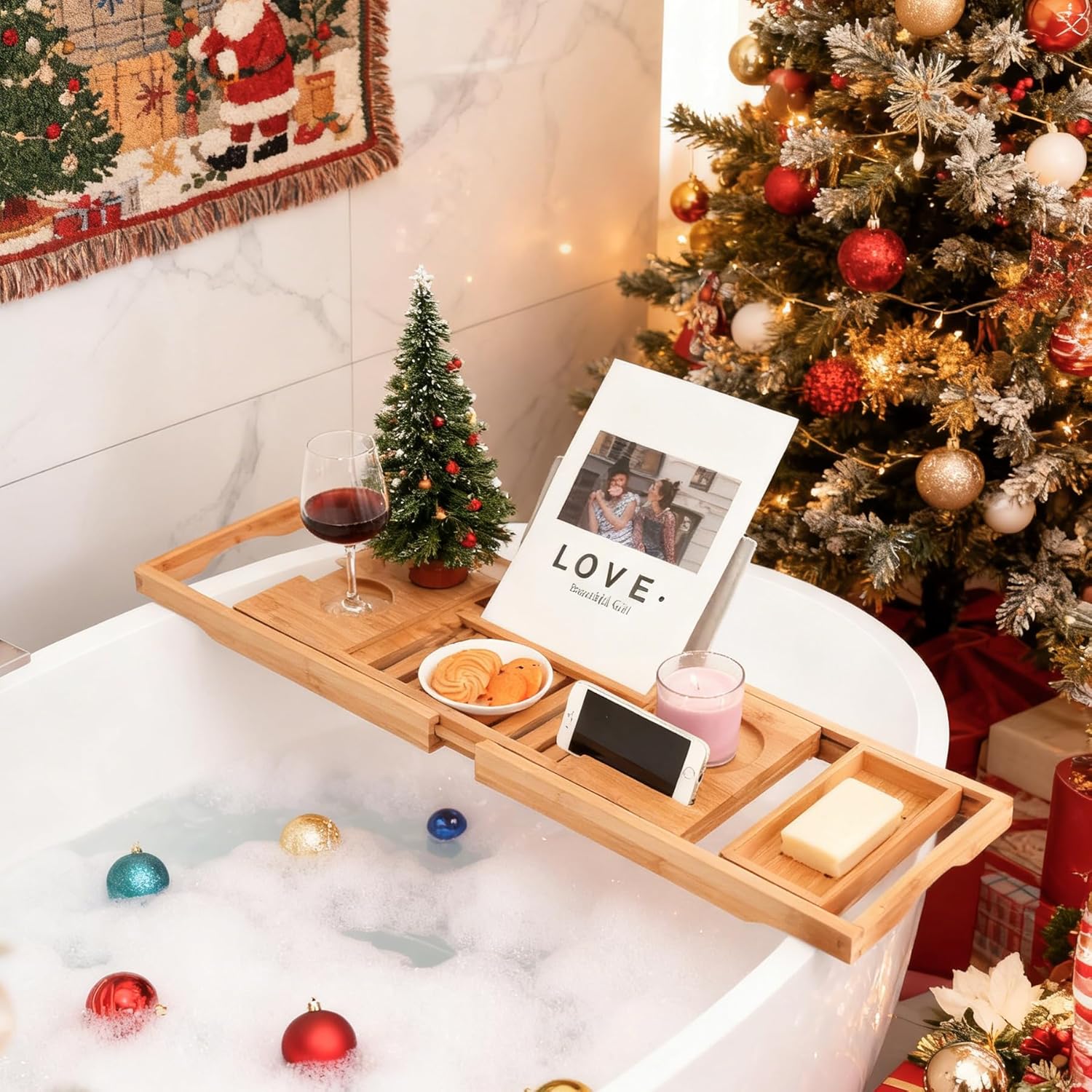 Utoplike Bathtub Caddy Tray, Bamboo Tub Tray - Image 5