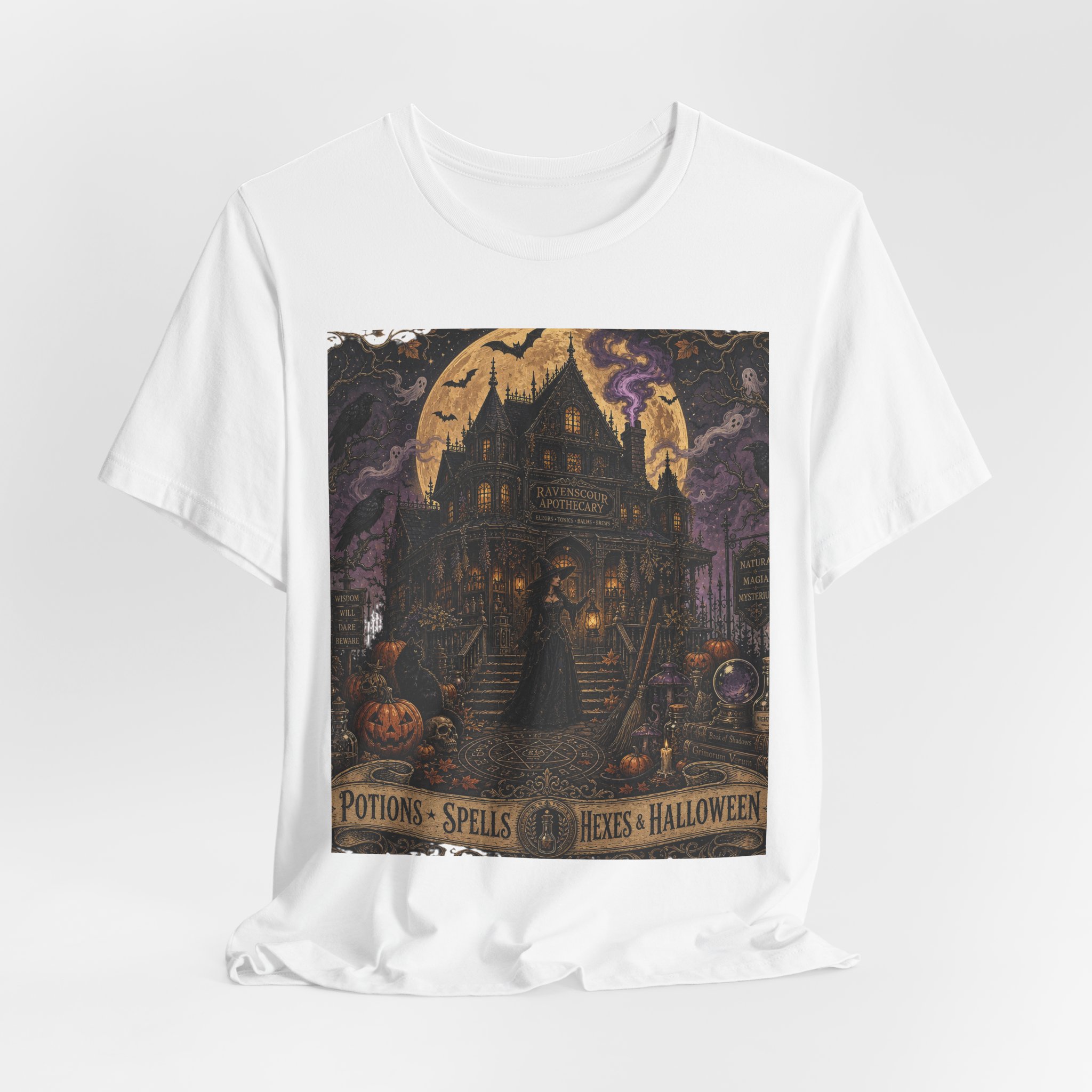 Halloween Haunted House T‑Shirt — "Potions · Spells · Witches · Halloween" Vintage Gothic Tee - Image 9