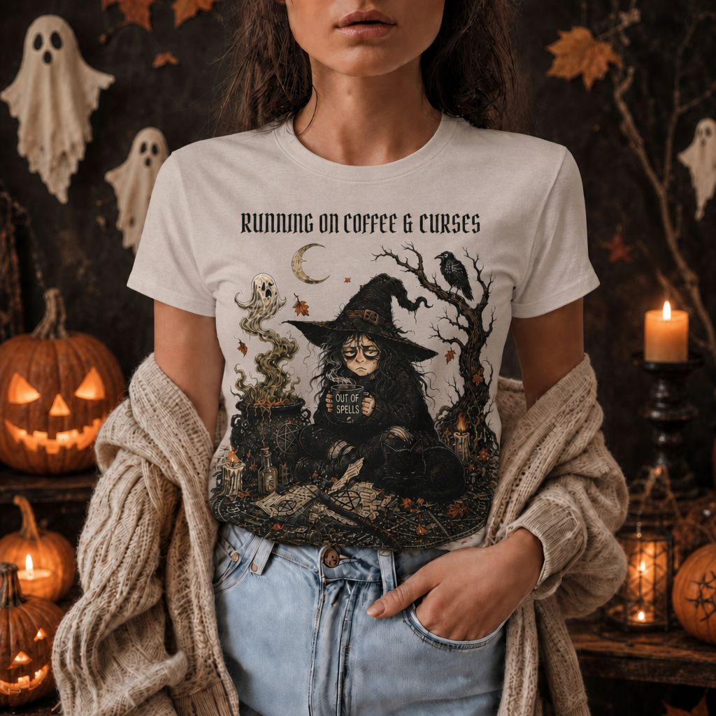 Witch Coffee Tee — "Running on Coffee & Curses" Graphic T-Shirt - Image 14