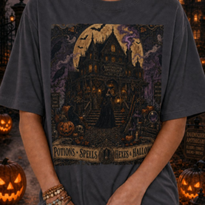Halloween Haunted House T‑Shirt — "Potions · Spells · Witches · Halloween" Vintage Gothic Tee