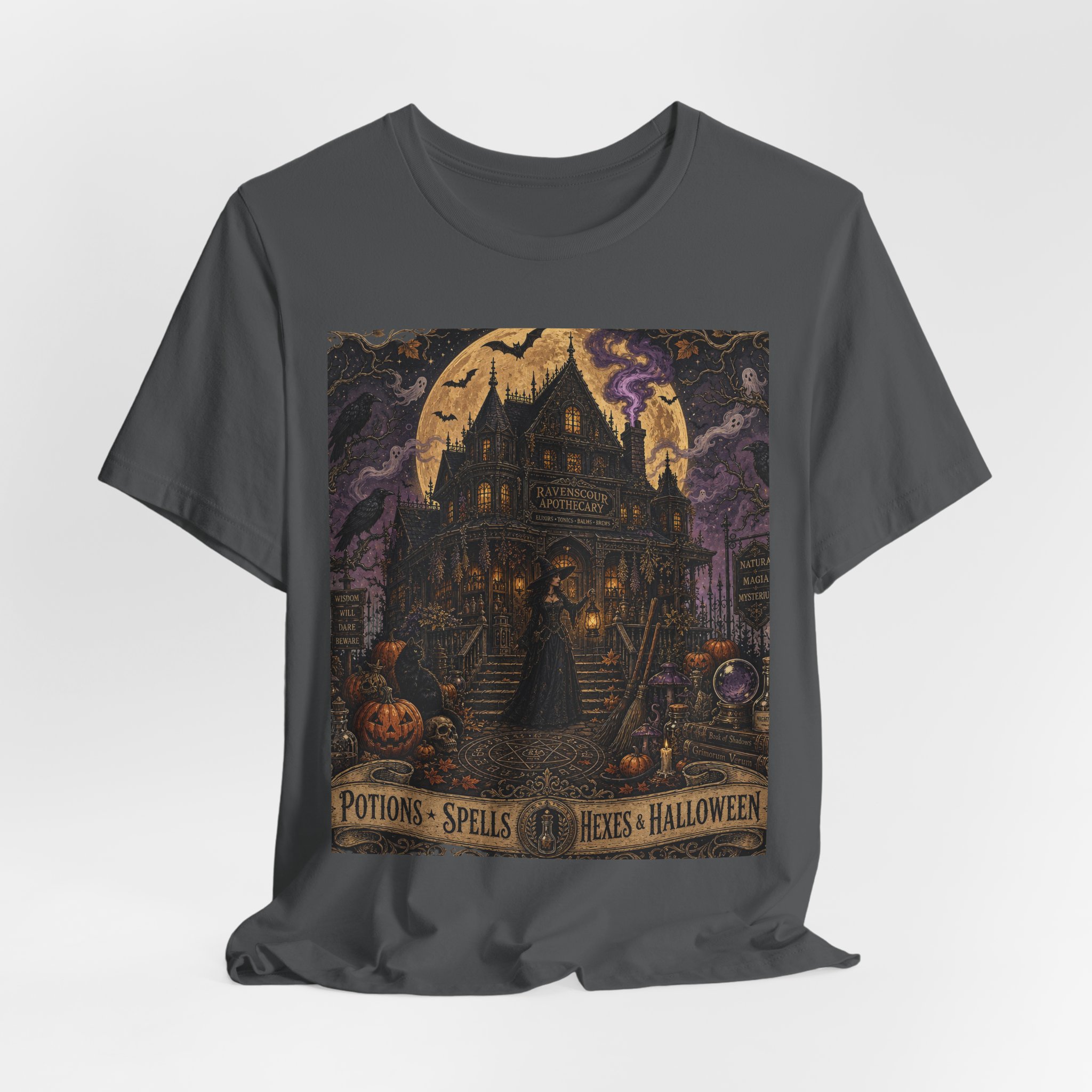 Halloween Haunted House T‑Shirt — "Potions · Spells · Witches · Halloween" Vintage Gothic Tee - Image 5