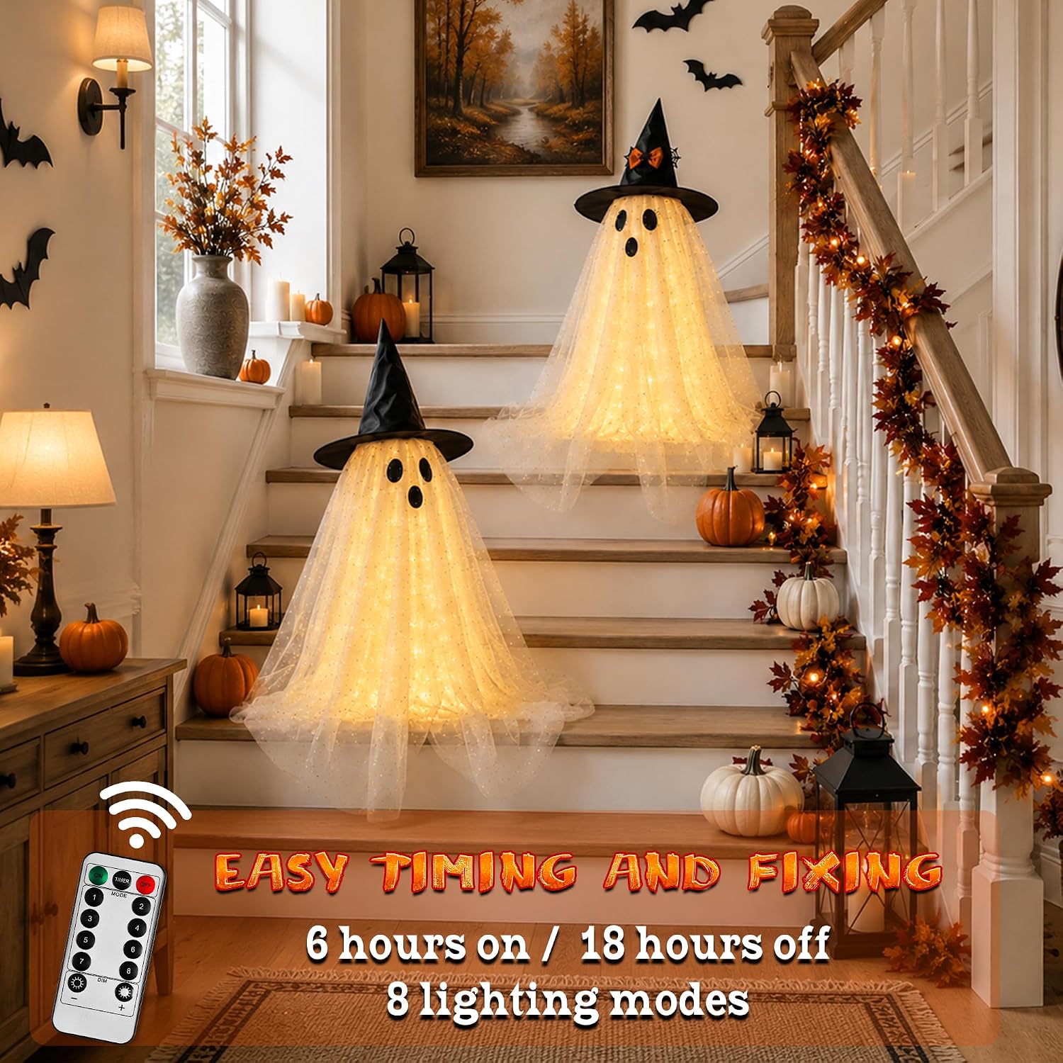 Light Up Ghost Halloween Decorations Set of 2 - Image 7
