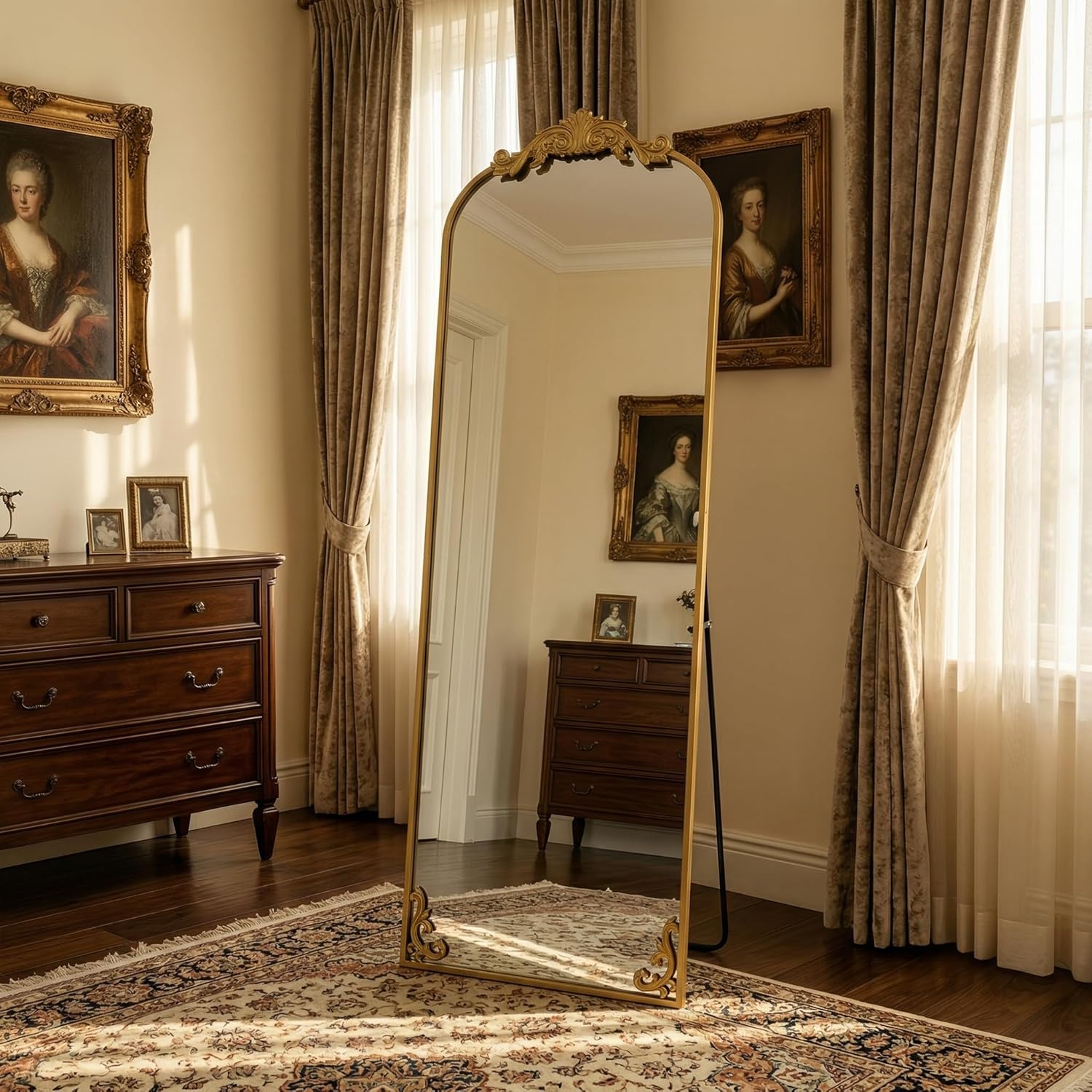 Large Baroque Carved Arched Full Length Mirrors with Metal Frame for Bedroom/Living